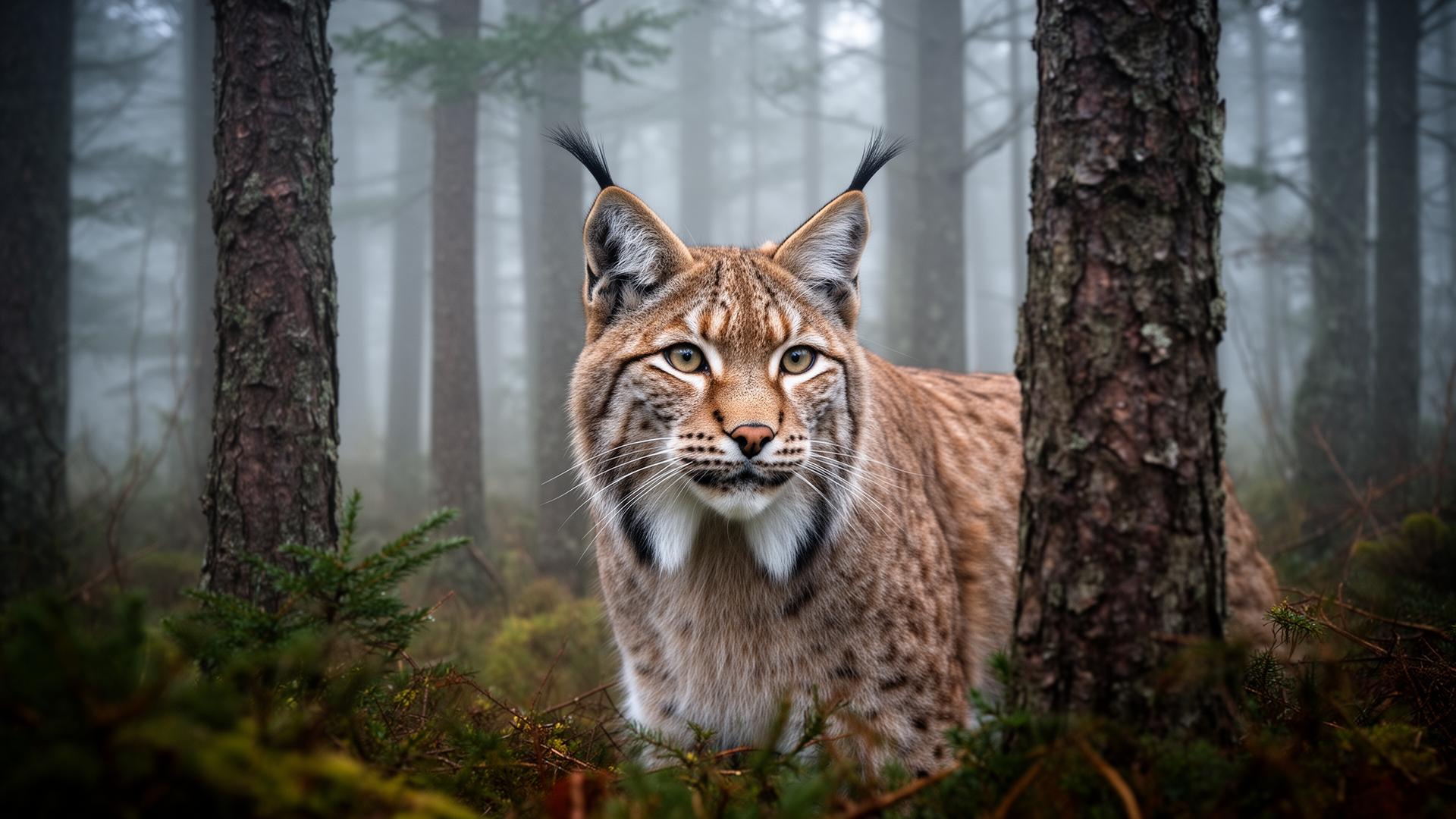 Eurasian lynx in forest habitat