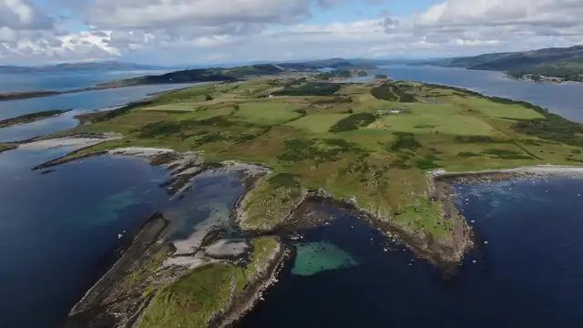 Aerial view of the Tayvallich peninsula estate in mid-Argyll