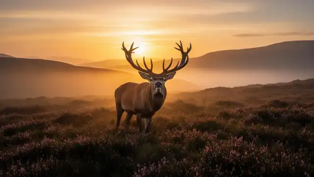 Red deer stag with antlers in Scottish Highland landscape