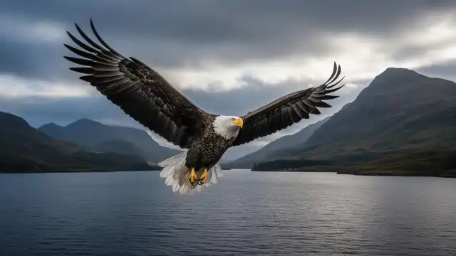 White-tailed sea eagle in flight over Scottish coastline